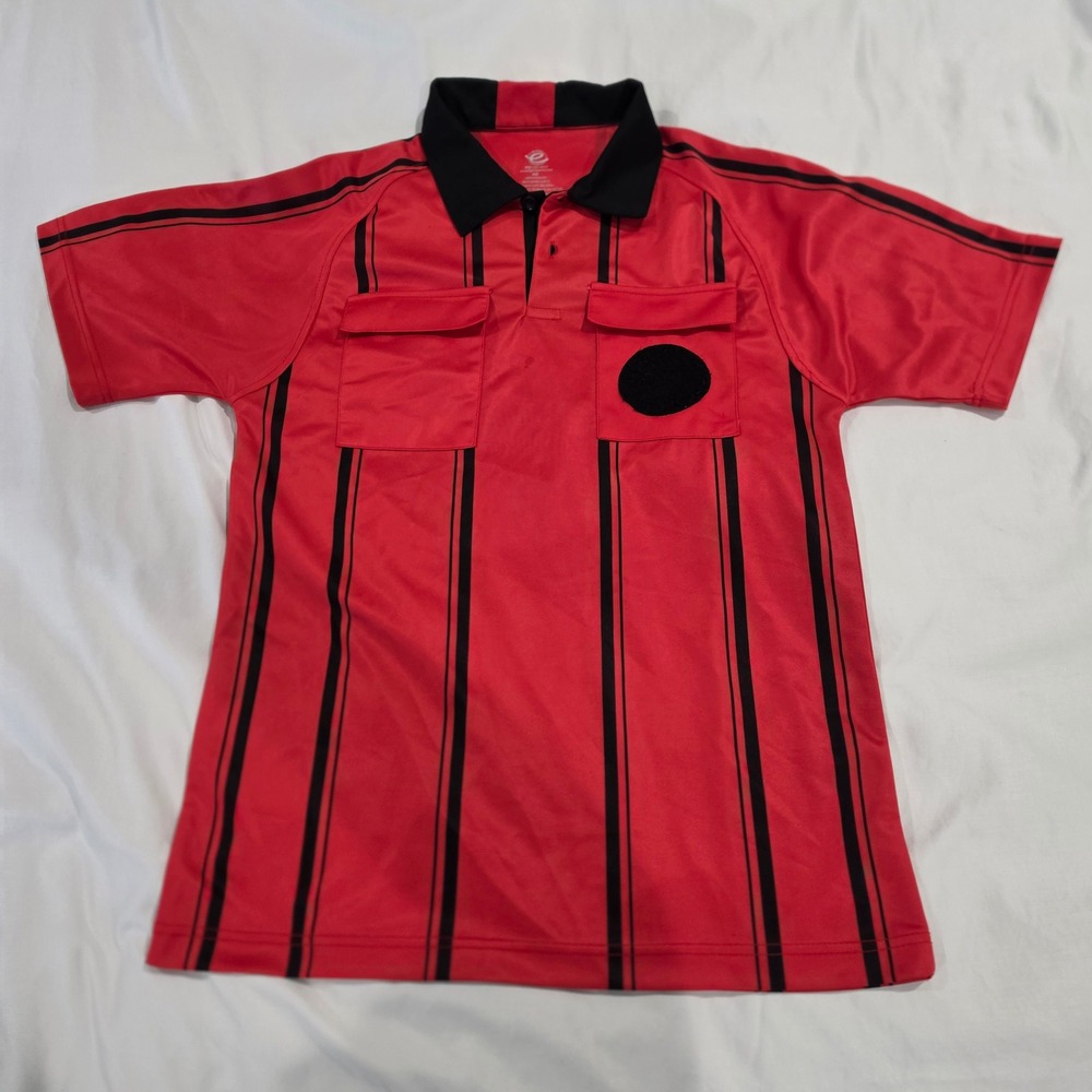 Epic Sports‎ Referee Shirt Mens Medium Red Black Striped Official Jersey